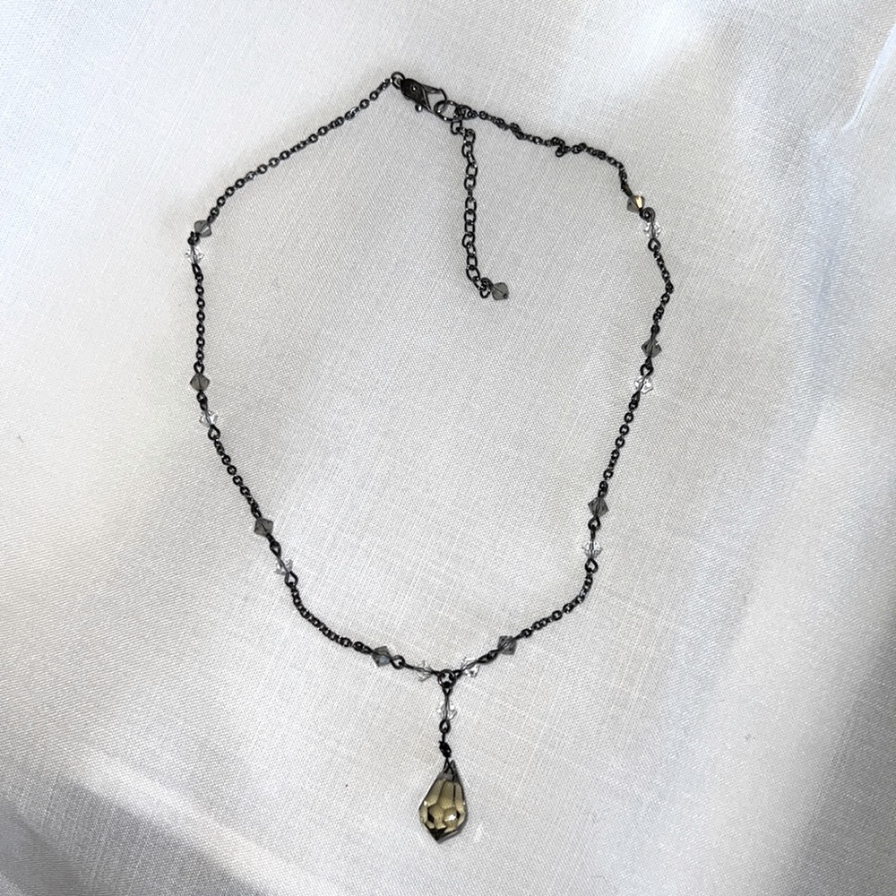 16” Smoky Black Crystal Bead and Chain Necklace
